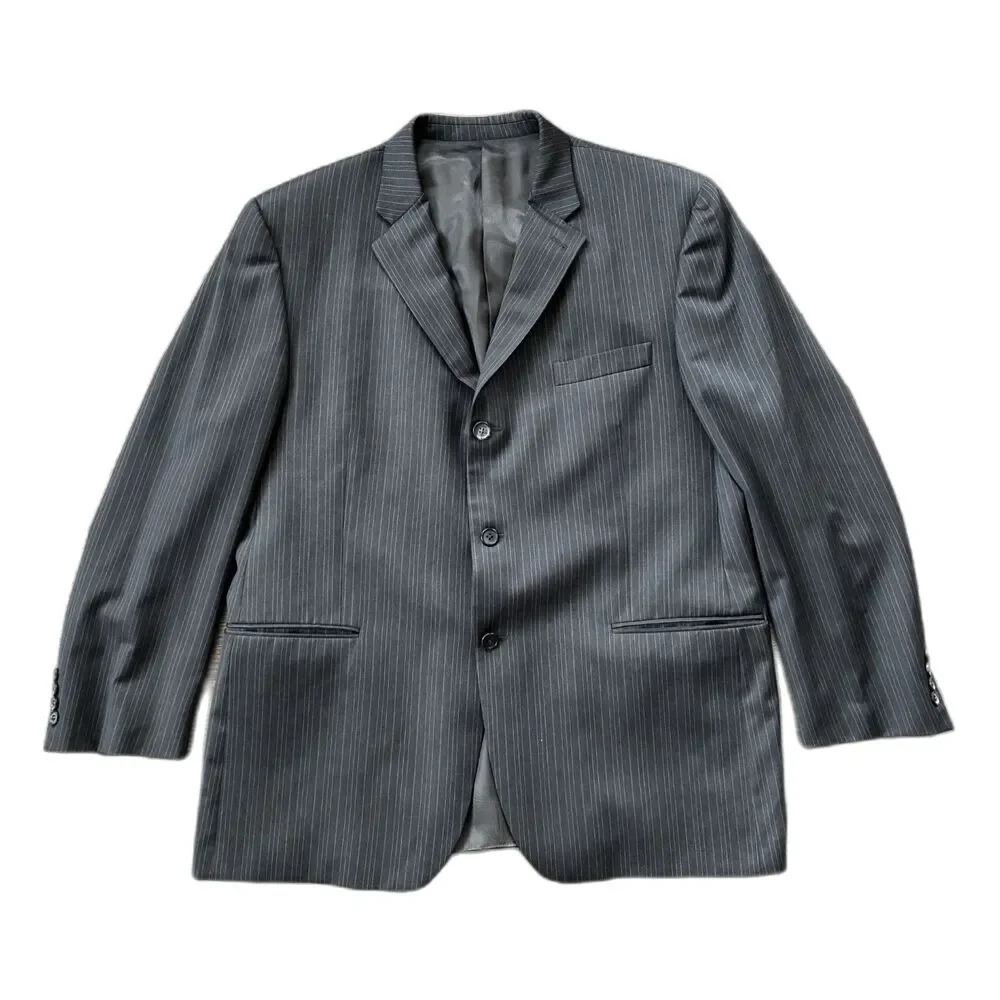 Burberry London Gray 100% Wool Stripe Blazer Sports Coat Jacket   Mens Size 46R